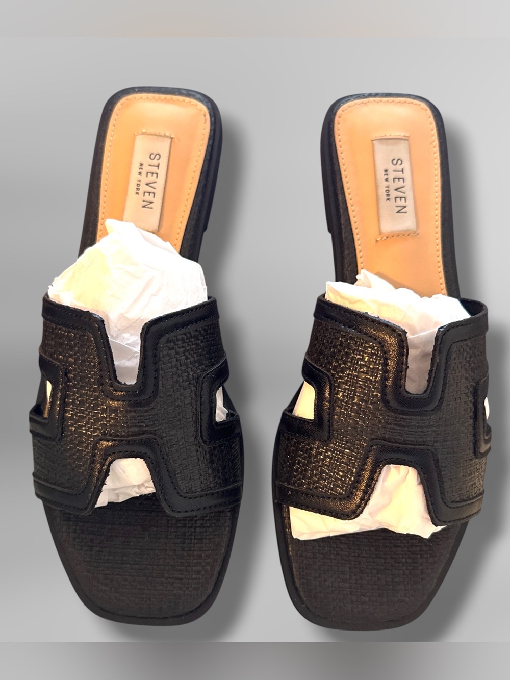 NWT Steven by Steve Madden Black Embossed Slide Sandals Size 7.5